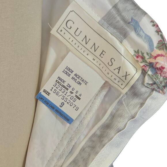 Gunne Sax Vintage 80s Strapless Satin Princess Dress Size 9 Floral Stripe Bows - Picture 10 of 10